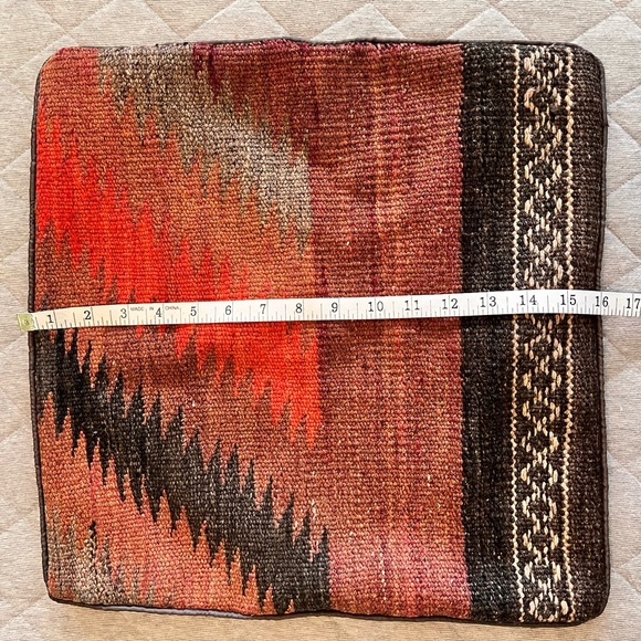 HANDMADE 16”x16” Wool Rug Accent Pillow Cover From Old Handwoven Wool Kilim Rug - Picture 7 of 7